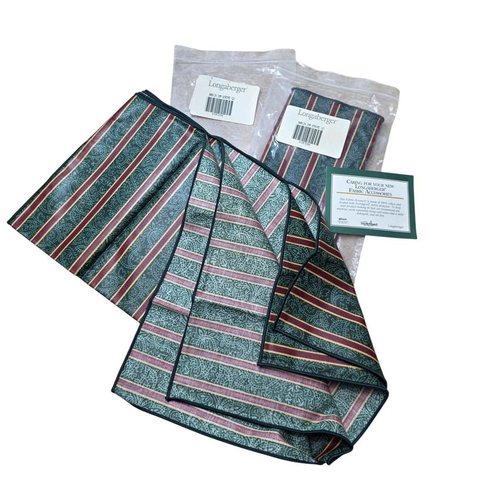 Longaberger Napkins IMP Stripe Set Of‎ 4 Green Cotton Striped Country Fabric
